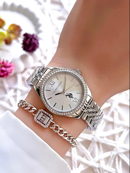 U.S.POLO ASSN Çelik Kordon 3 Atm Suya Dayanıklı Kadın Kol Saati+Bileklik Hediyeli USPA.2085.S01 - Resim 2