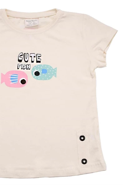 Renkli Balık Baskılı Tshirt Krem bipamuk - 6