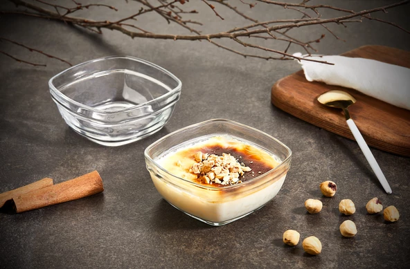 Glassco 15'li Kare Sütlaç Kare Cam Kase Tatlı Puding Sütlaç Kasesi Cam Sunum