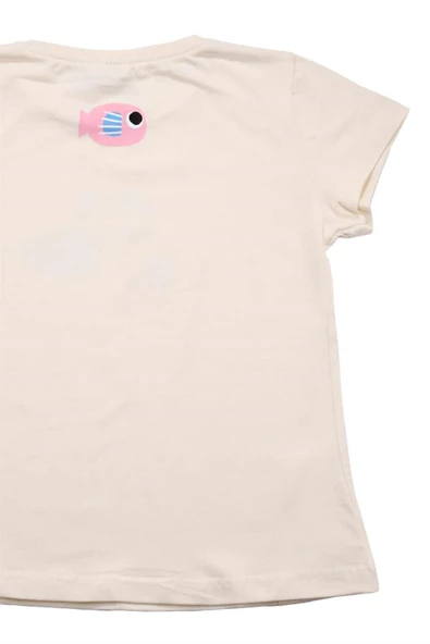 Renkli Balık Baskılı Tshirt Krem bipamuk - 8