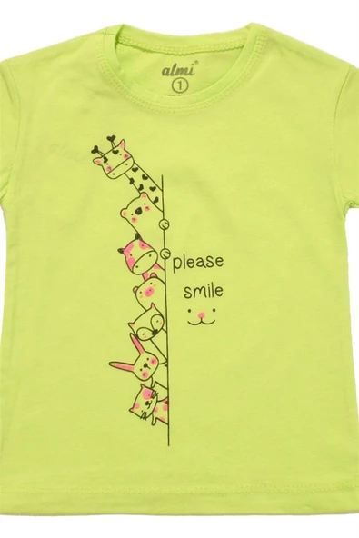 Smile Baskılı Kız Tshirt Yeşil bipamuk - 4