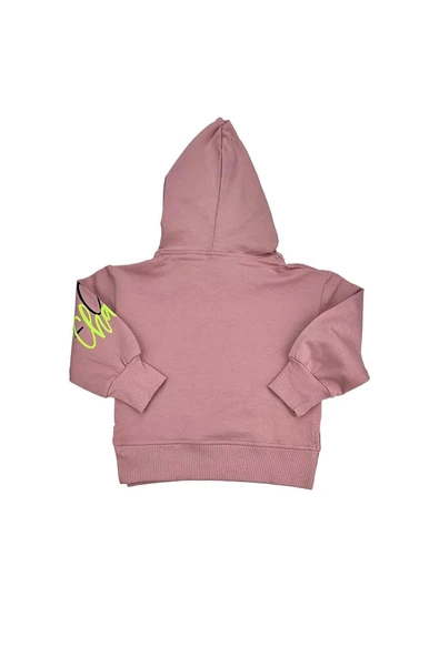 Yazılı Yırtmaçlı Kız Bebek Kapşonlu Sweat Pudra bipamuk - 7