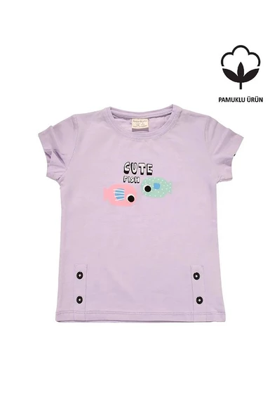 Renkli Balık Baskılı Tshirt Lila bipamuk - 1