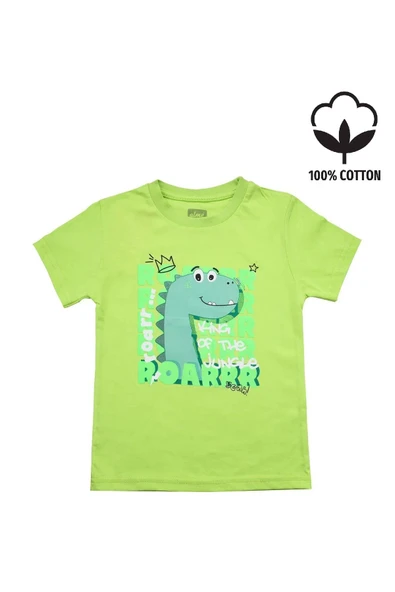 Sevimli Dinozor Baskılı Erkek Bebek Tshirt bipamuk - 5