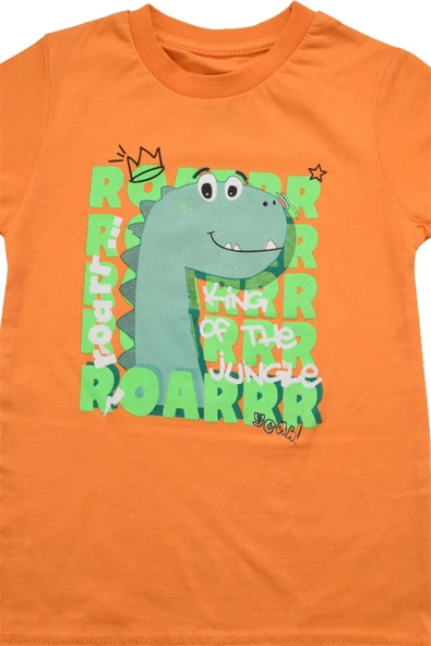 Sevimli Dinozor Baskılı Erkek Bebek Tshirt Turuncu bipamuk - 7