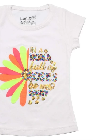 Renkli Roses Baskılı Tshirt Beyaz bipamuk - 3