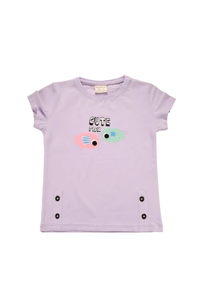 Renkli Balık Baskılı Tshirt Lila bipamuk - 4