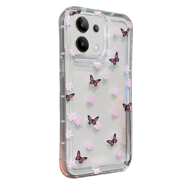 Xiaomi Redmi Note 13 4G Çiçekli Butterfly Seri Silikon Kapak