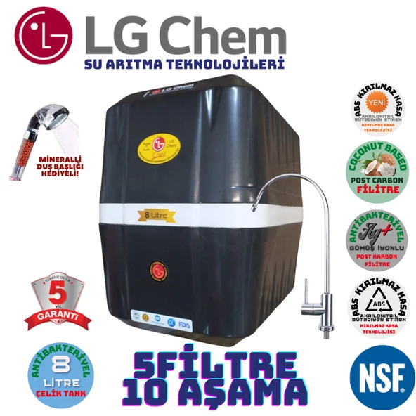 LG Chem COOL SİYAH BEYAZ 8 LİTRE 5 FİLTRE 10 AŞAMA SU ARITMA CİHAZI