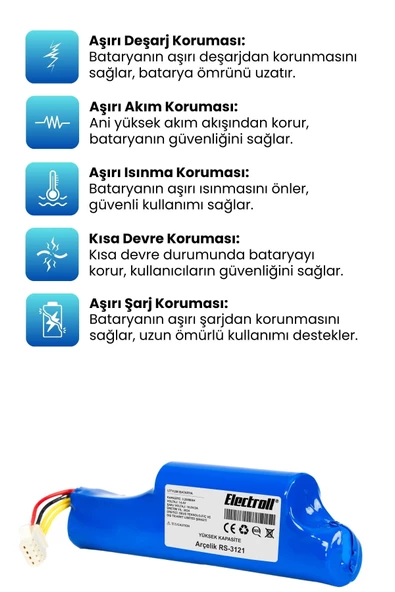 Arçelik Rs 3121 Robot Süpürge Bataryası (YÜKSEK KAPASİTE) 3200mAh Robot Süpürge Pil - Resim 3