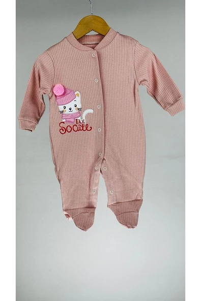 Sevimli Kedicik Patikli %100 Pamuklu Kız Bebek Tulum bipamuk