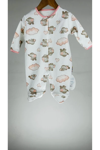 Sevimli Fil Patikli Çıtçıtlı %100 Pamuklu Kız bebek Tulum bipamuk - 4