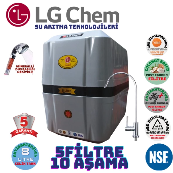 LG Chem COOL GRİ SİYAH 8 LİTRE 5 FİLTRE 10 AŞAMA SU ARITMA CİHAZI