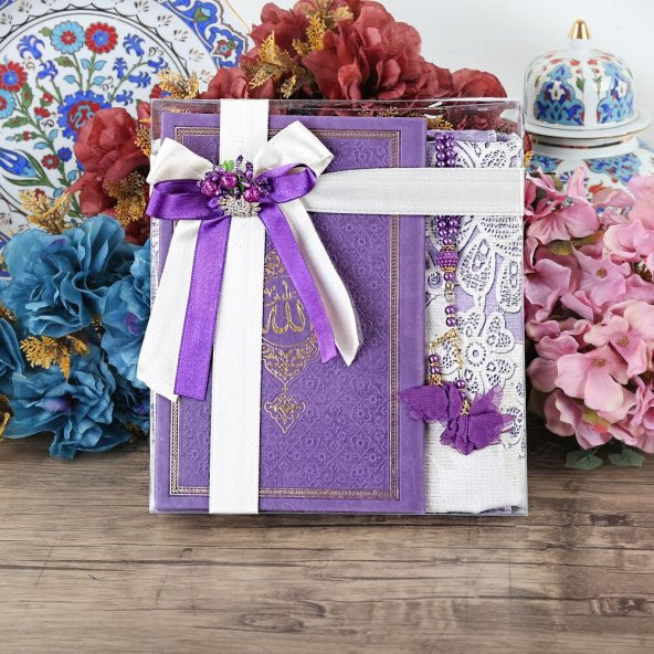 Anneler Günü Hediyesi Termo  Yasin Kitabı, Seccade, Güllü Tesbihli Set-Mor - 5