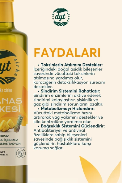 Dyt D-Toks sirke Detoks Ananas Sirkesi Ödem atmaya yardımcı 250 ml - 3