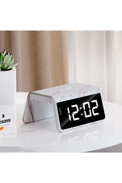 Havit W320 Hızlı Wireless Şarj, Saat Ve Gece Lambası (fast 15w) - Mermer Desenli - 4
