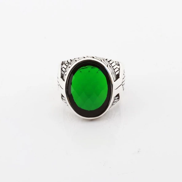 Yeşil Zirkon Taşlı Gümüş Erkek Yüzük - Resim 2