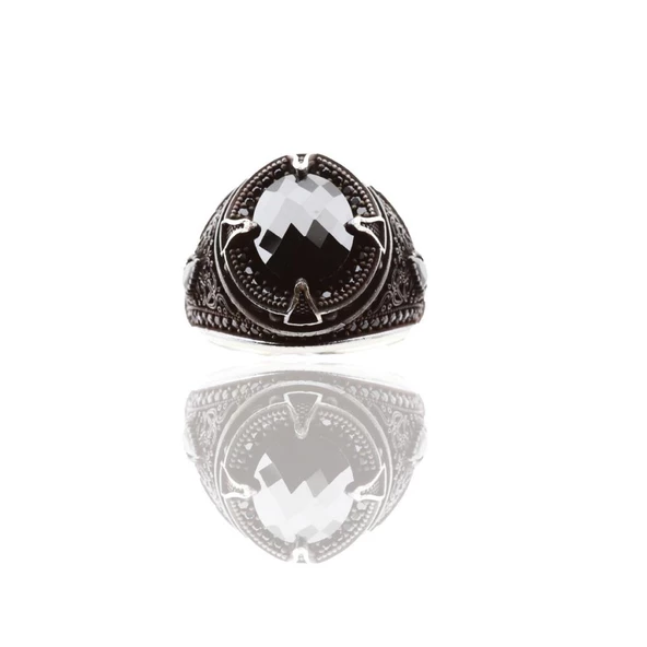 Onix Taşlı 925 Ayar Gümüş Erkek Yüzüğü - Resim 3