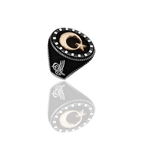 Tuğra Ay Yıldız Model Gümüş Erkek Yüzük ürün görseli 1