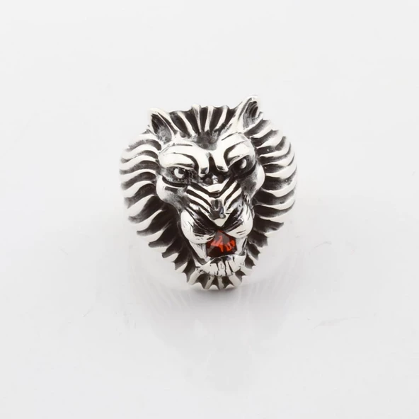 Kaplan Başı Zirkon Taşlı Gümüş Erkek Yüzük - Resim 2