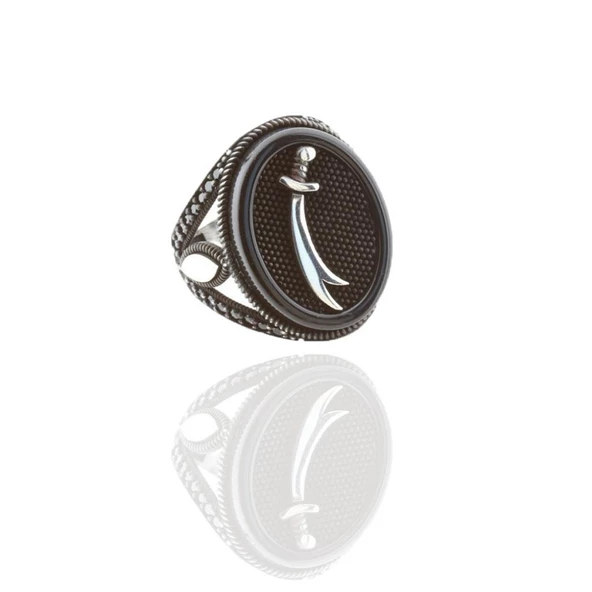 Zülfikar Kılıcı Zirkon Taşlı Gümüş Erkek Yüzük ürün görseli 1