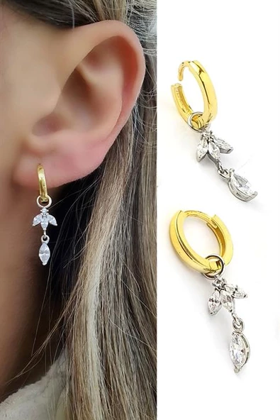 925Ayar Gümüş Üzerine Altın Kaplama Luxury Tasarım Lotus Sallantili Küpe ürün görseli