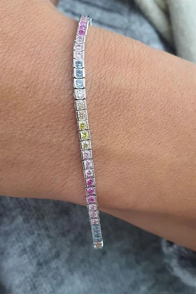 Renkli Zirkon Taşlı 925Ayar  Gümüş Su Yolu Bileklik 97700808 ürün görseli