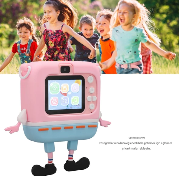 QASUL Çift Objektifli 1080 P Sünger Bob Kare Pantolon Çocuklar için Dijital Video Kamera Pembe - 5