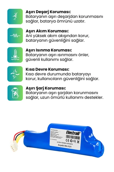 Arçelik Rs 3121 Robot Süpürge Bataryası (ULTRA YÜKSEK KAPASİTE) 3500mAh Robot Süpürge Pil - Resim 3