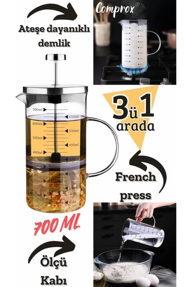 CAMBU FRENCH COFFEE CAM DEMLİK ÖLÇÜ KABI 700 ML - 3