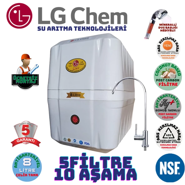 LG Chem COOL BEYAZ MONTAJ DAHİL  8 LİTRE 5 FİLTRE 10 AŞAMA SU ARITMA CİHAZI