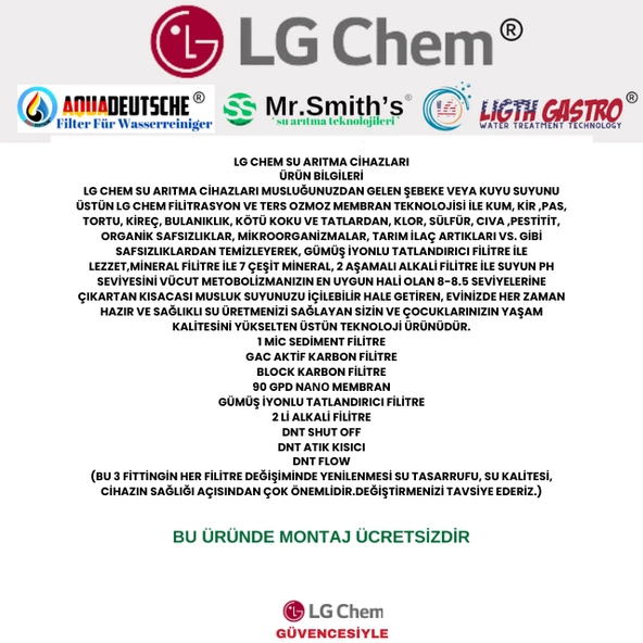 LG Chem COOL BEYAZ MONTAJ DAHİL  8 LİTRE 5 FİLTRE 10 AŞAMA SU ARITMA CİHAZI - 8