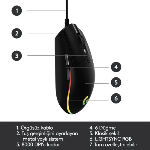 Logitech G102 Lightsync RGB Mouse Siyah 910-005823 - 6