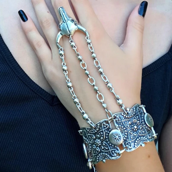 Boğa Şekilli Kadın Şahmeran Gümüş Kaplama Ayarlanabilir El Yapımı Şahmeran - Resim 2