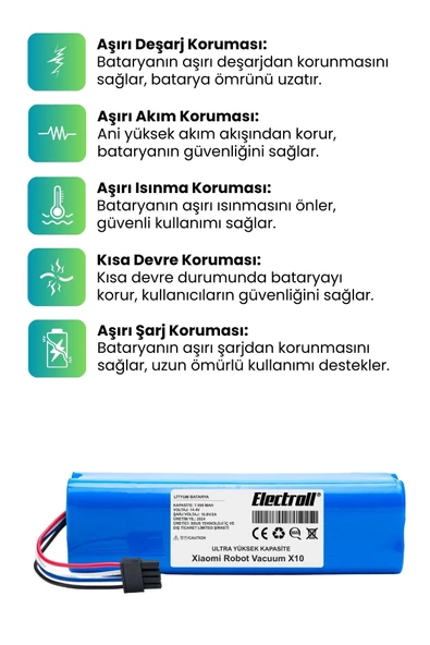 Xiaomi Robot Vacuum X10 Uyumlu Robot Süpürge Bataryası (Ultra Yüksek Kapasite) 7000mAh - 3
