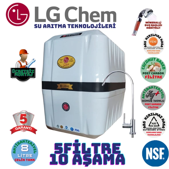 LG Chem COOL BEYAZ SİYAH MONTAJ DAHİL 8 LİTRE 5 FİLTRE 10 AŞAMA SU ARITMA CİHAZI