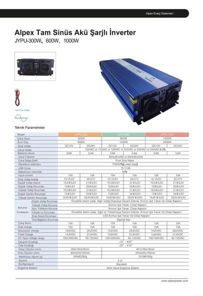 Alpex 1000 Watt 12 Volt Ups (Şebeke Şarjlı) Tam Sinüs İnvertör - 5