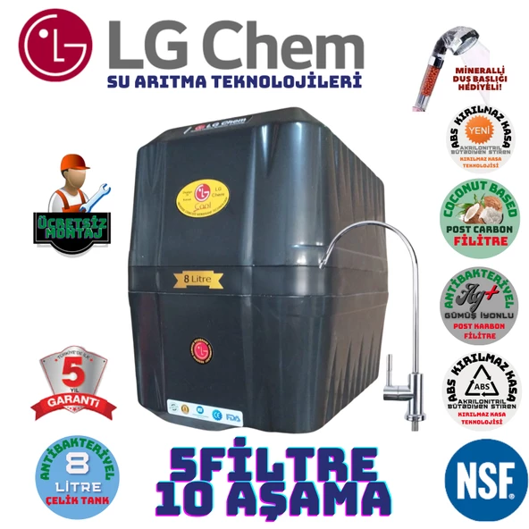 LG Chem COOL SİYAH MONTAJ DAHİL 8 LİTRE 5 FİLTRE 10 AŞAMA SU ARITMA CİHAZI