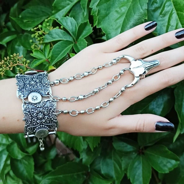 Boğa Şekilli Kadın Şahmeran Gümüş Kaplama Ayarlanabilir El Yapımı Şahmeran - Resim 3