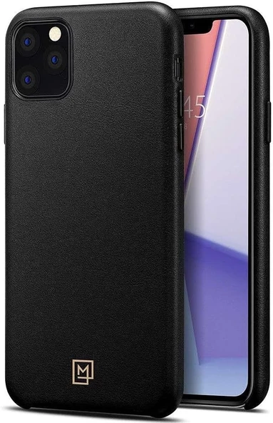 Spigen Apple iPhone 11 Pro Max Kılıf La Manon Calin Premium Deri Tasarım Chic Black - 075CS27064