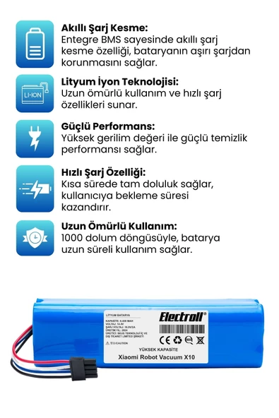 Xiaomi Robot Vacuum X10 Uyumlu Robot Süpürge Bataryası (Yüksek Kapasite) 6400mAh Robot Süpürge Pili - 2