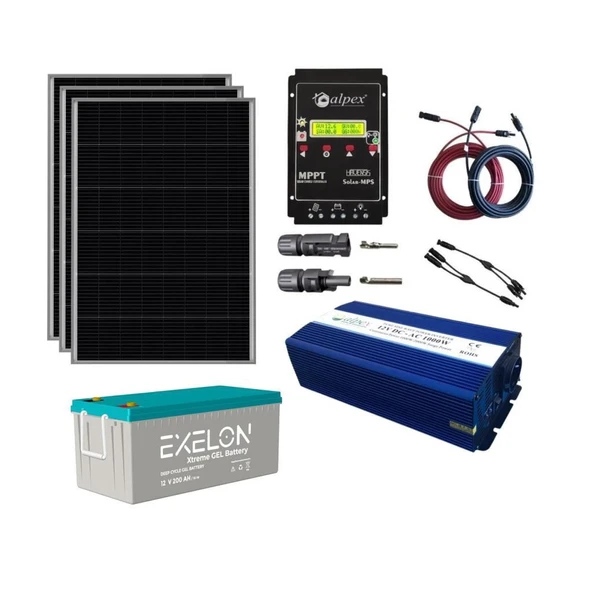 Güneş Enerjisi Bağ Evi Solar Paketi 1000W Tam Sinüs İnverter 250W 12V Güneş Paneli 200Ah Jel Akü - Resim 2