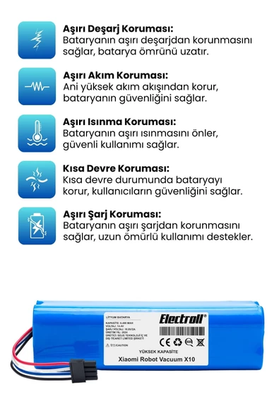 Xiaomi Robot Vacuum X10 Uyumlu Robot Süpürge Bataryası (Yüksek Kapasite) 6400mAh Robot Süpürge Pili - 3