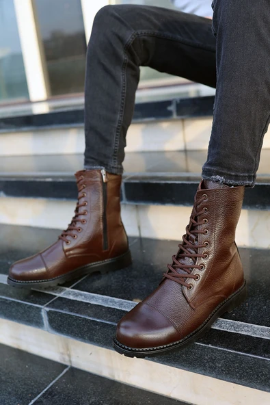 Erkek Kahverengi Garantili Hakiki Deri Soğuk Geçirmez Kaymaz Kauçuk Taban Postal Bot ARAGON-3565 - Resim 3