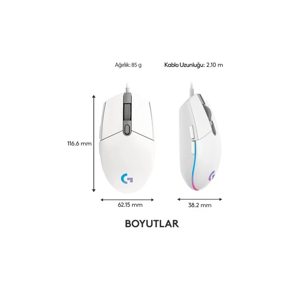 Logitech G102 Lightsync RGB Mouse Beyaz 910-005824 - 8