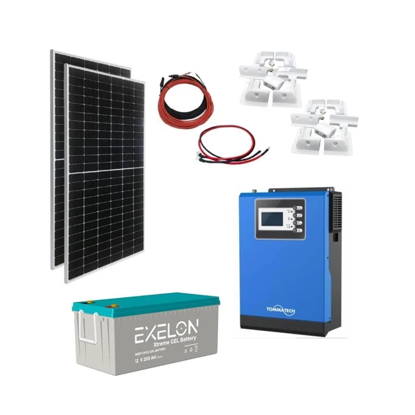 Karavan Solar Enerji Paketi 1kVA MPPT İnverter 2x205W Güneş Paneli 200Ah Karbon Jel Akü - Resim 2