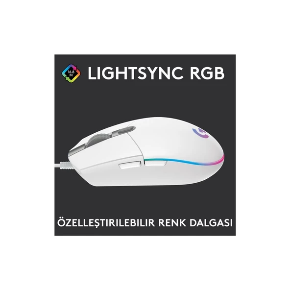 Logitech G102 Lightsync RGB Mouse Beyaz 910-005824 - 2