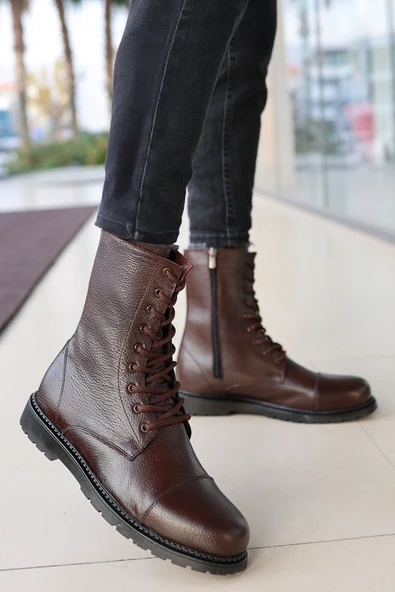 Erkek Kahverengi Garantili Hakiki Deri Soğuk Geçirmez Kaymaz Kauçuk Taban Postal Bot ARAGON-3565 ürün görseli