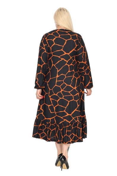 Melsay Butik Kışlık Robalı Yumoş Uzun Kollu Siyah Taş Desenli Elbise - Resim 6