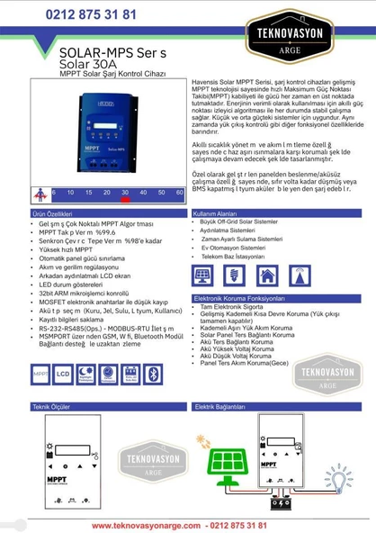 30A MPPT SOLAR ŞARJ KONTROL 12-24V HAVENSİS SOLAR-30AMPS - 3